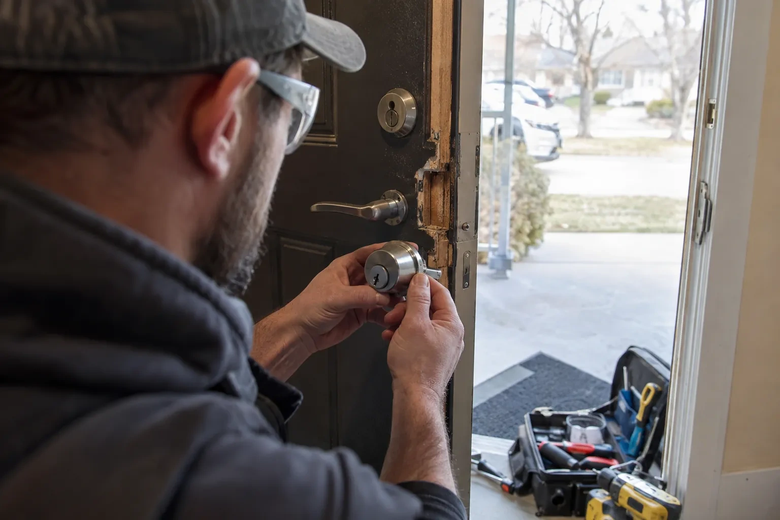 Illustrative locksmith scene; not an actual job