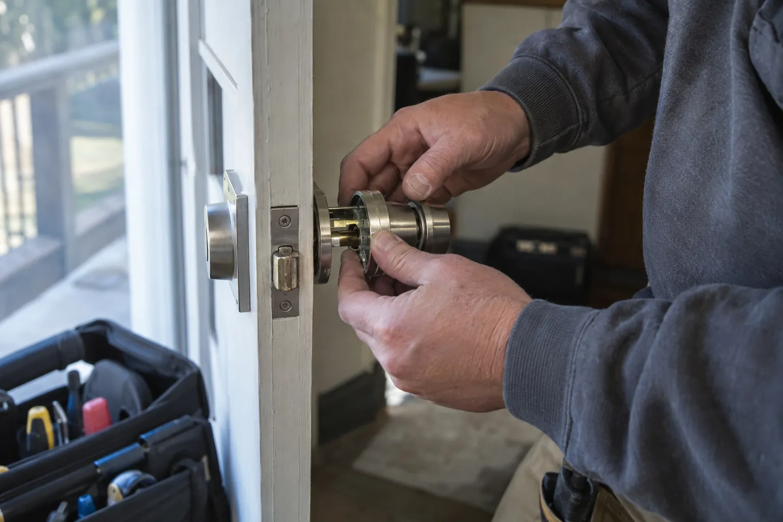Illustrative locksmith scene; not an actual job